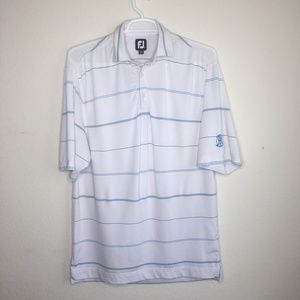 Footjoy Mens Size Medium White Stripe Stretch  Golf Polo Addison Reserve
